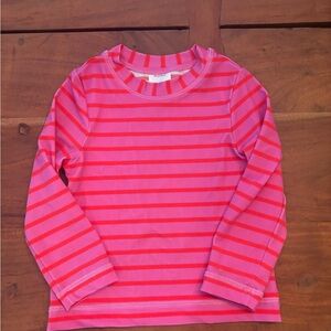 Hanna Andersson Vibrant Pink and Red Striped Long Sleeve Swim Tee